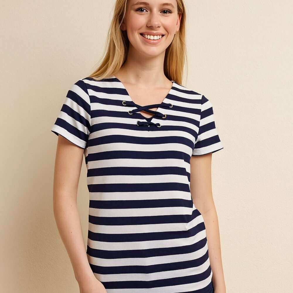 Michael Kors Navy White Striped T Shirt Dress